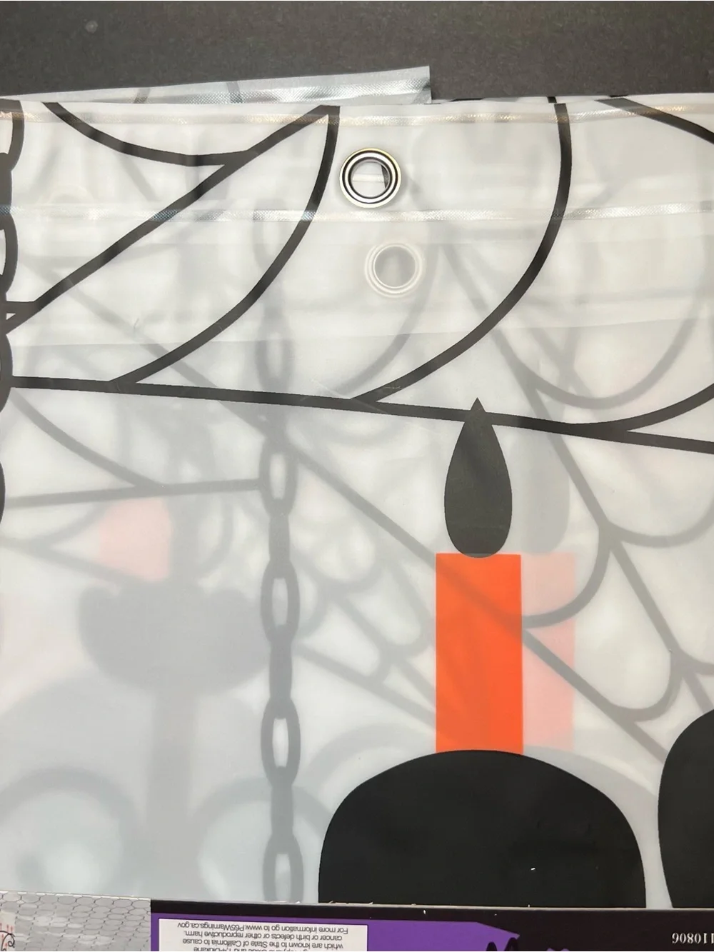 Halloween Skull Chandelier Peva Shower Curtain Black and Orange Metal Grommets
